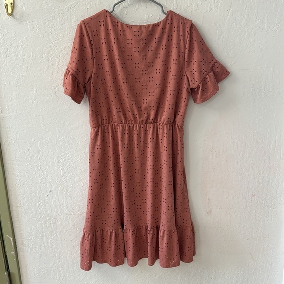 DownEast Pink Eyelet Flutter Sleeve Lined Midi Dress Size Large - Picture 8 of 10